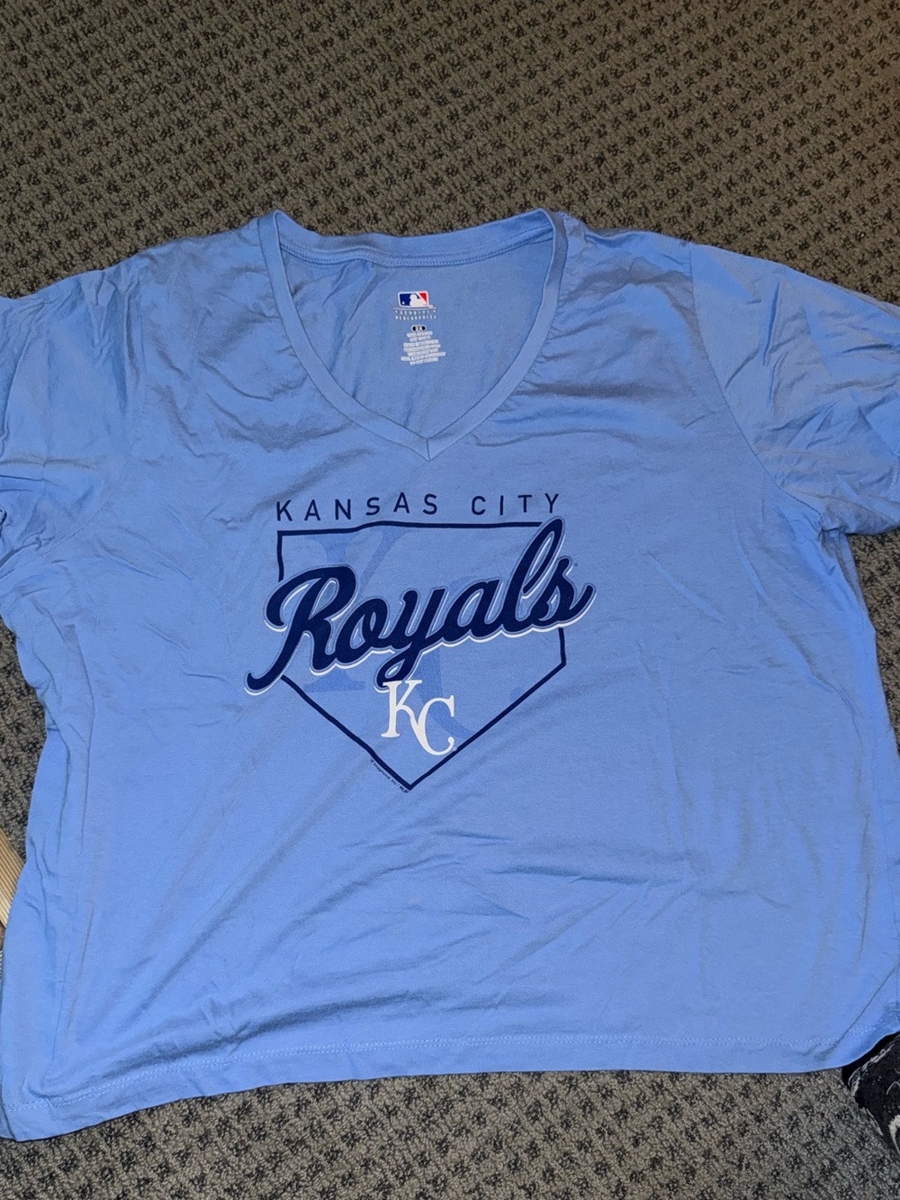 MLB Kansas City Royals 2X Sky Blue V-Neck Tee with Navy Logo